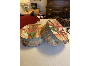 Pair Of Matching Hat Boxes - Beautiful Floral Decor