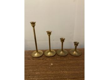 Set Of 4 Beautiful Brass Tapered Candle Holders