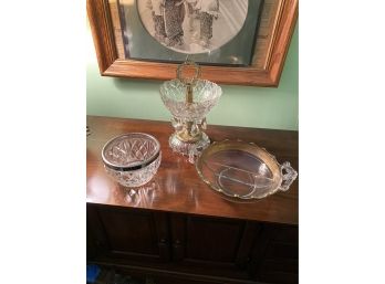 Lot Of 3 Ornately Designed Metal Embellished Glassware Decor Pieces