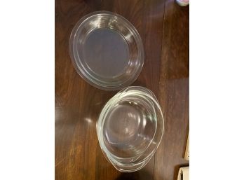 Lot Of 4 Clear Glass Pyrex - 2 Pie Plates And 2 Handled Casserole Dishes