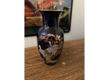 Beautiful Blue & Gold Decorative Vase With Herons