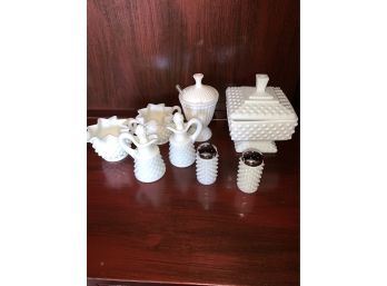 Cute Hobnail Milk Glass Lot 8 Items