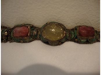 Antique China Silver Enamel Jade Broken Bracelet As Is