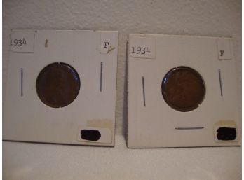 (2) 1934 Wheat Pennies F