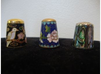 3 Unique Thimbles Cloisonne And Abalone