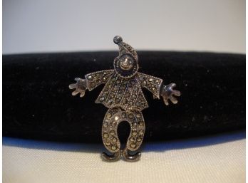 Sterling And Marcasite Clown Pin With Moving Legs