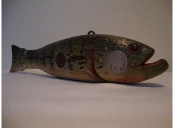 Folk Art Fish With Old Coins Embedded Signed DFD