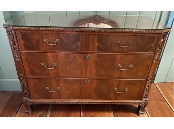 Three Drawer Rom Weber Carved Ladies Chest With Fitted Glass Top Circa 1930's