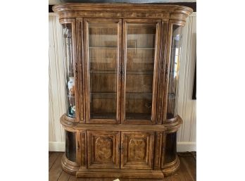 Hibriten Walnut Curved Glass Curio Cabinet