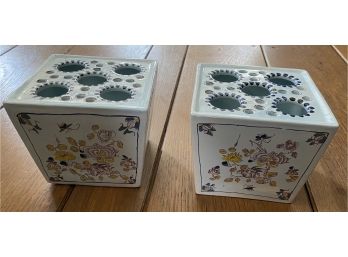 Pair Of Delft Flower Frogs