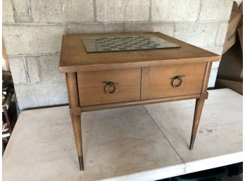 Mid Century Modern Checkerboard Glass Top End Table