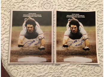 Set Of 2 Signed Pete Rose 8x10 Photographs With Plastic Sleeve