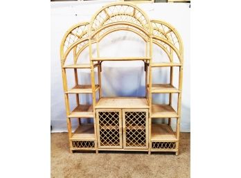 Beautiful Vintage Bamboo & Rattan Arched Top Wall Shelf Unit