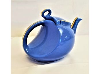 Rare Art Deco Hall Streamline 6 Cup Teapot Cornflower Blue With Gold Accents  #0325