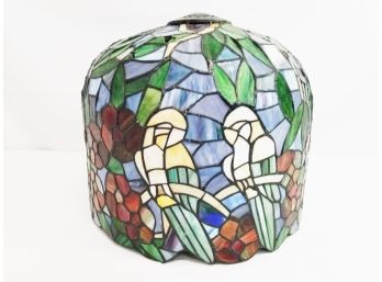 Beautiful Vintage Tiffany Style Stained Glass Parrot Motif Dome Light Shade