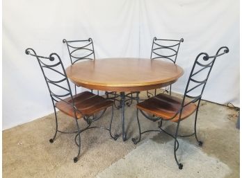 Wrought Iron & Wood Kitchen Table & Six Chairs - Heavy