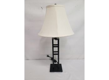 Handsome Black Metal Cage Style 28' Table Lamp With Fabric Shade