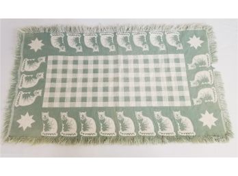 Vintage Green & White Cat Throw Rug