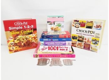 Nice Selection Of Eight Cookbooks, Recipe Box With CD & Cooking Measurment Magnets