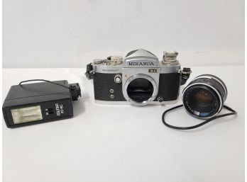 Vintage Miranda Sensomat RE 35mm Film Camera And Equitar Flash