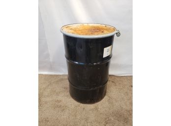 Thirty Gallon Black Painted Metal Drum With Lid