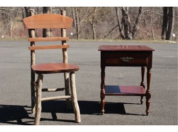 Vintage End Table With Handmade Tree Limb Chair