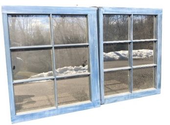 Two Distressed Window Panel Mirrors