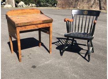 Antique School Desk And Nicholas & Stone Spindle Chair