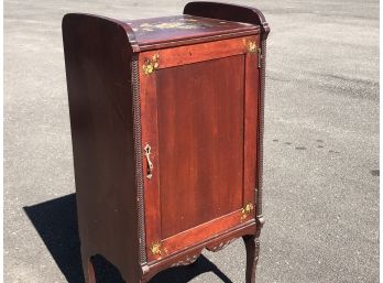 Antique Cabinet With Hand Painted Floral Design Door And Top