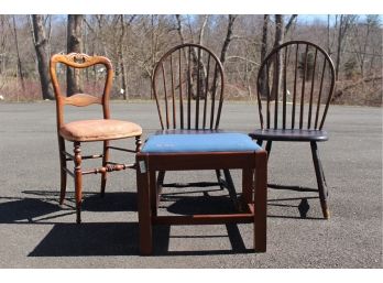 Lot Of Three Vintage Chairs A Stool