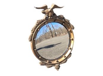 Vintage Federal Solid Wood Bullseye Eagle Convex Wall Mirror