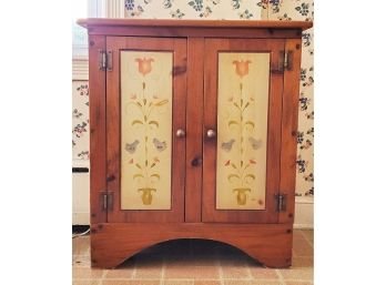 Cute Wood Primitive Country Style Folk Art Stenciled Front Small Cabinet