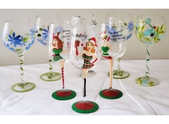 Assortment Of Hand Decorated Wine Glasses - Holiday & Floral