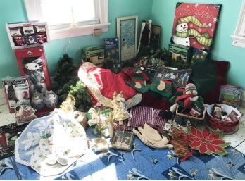 Huge Christmas Decor Lot - Garlands, Anamatronic Snowman, Elf Hats, Wall Decor, Books