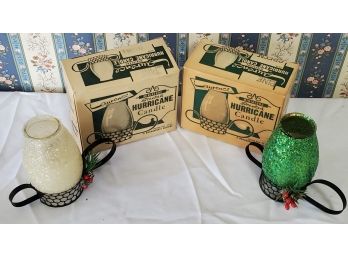 Pair Of 1960s Laurence Christmas Miniature Glitter Hurricane Candles With Original Boxes