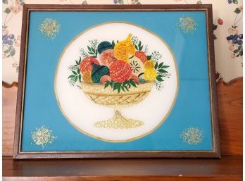 Lovely Vintage Reverse Foil Wall Art  - Gold Dish Of Fruit