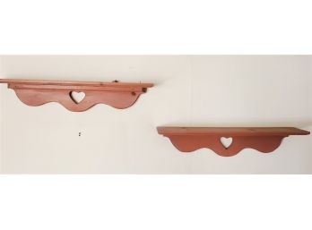 Two Vintage Heart Cut Out Wood Wall Mount Shelves