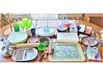 Huge Pot Luck Kitchen Lot!!!  Rogers Stainless, Vintage Pyrex, Tupperware, Chafing Racks And More