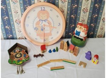 Assortment Of Vintage Toys - McDonalds, Raggedy Ann & Andy Musicbox, Cuckoo Clock, And More