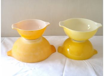 Four Vintage Pyrex Mixing Bowls Bright Yellow & Princess Cinderella Orange Sunflower Bowls