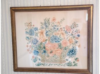 Large Vintage Signed & Professionally Framed Beautiful Painted Floral Bouquet On Velvet