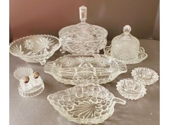 Vintage Mixed Lot Of Cut Glass Serving And Display Pieces