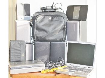 Electronics Lot W/ Sony & Polk Audio Speakers, Dell Laptop, Cisco Linksys Router, HP Officejet Mobile Printer