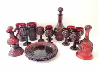 Vintage Avon 1876 Cape Cod Ruby Red Glass Dinnerware - Partial Set