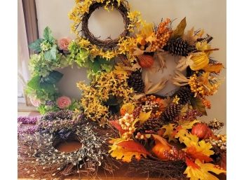 Mixed Lot Of Holiday, Floral & Twig Wreathes