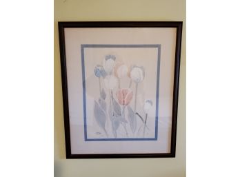 Vintage Signed M. Storm Framed Watercolor Tulips Painting