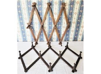 Two Vintage Expandable Wooden Wall Mount Coat / Clothing Racks