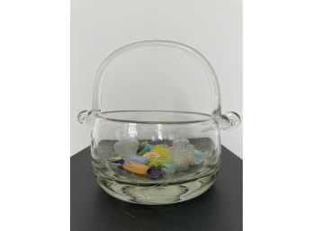 Round Glass Basket With Glass Wrapped Candy