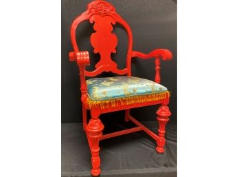 Vintage Painted Arm Chair With Interesting Fabric & Fringe