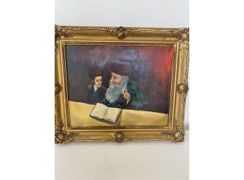 Framed Painting On Board Of Rabbi  Signed